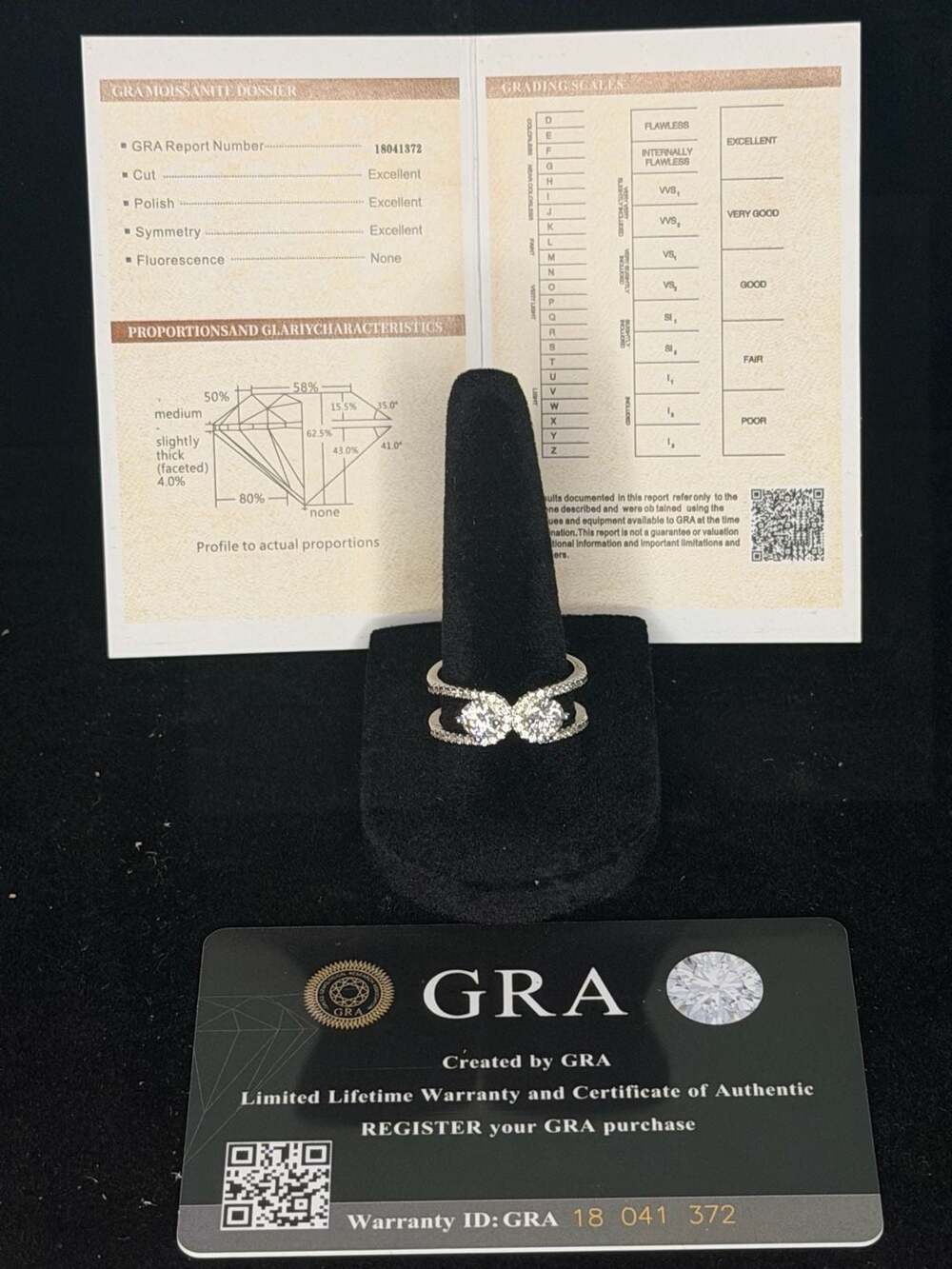 GRA Moissanite 2-Stone Bypass Split Shank Ring in Sterling Silver